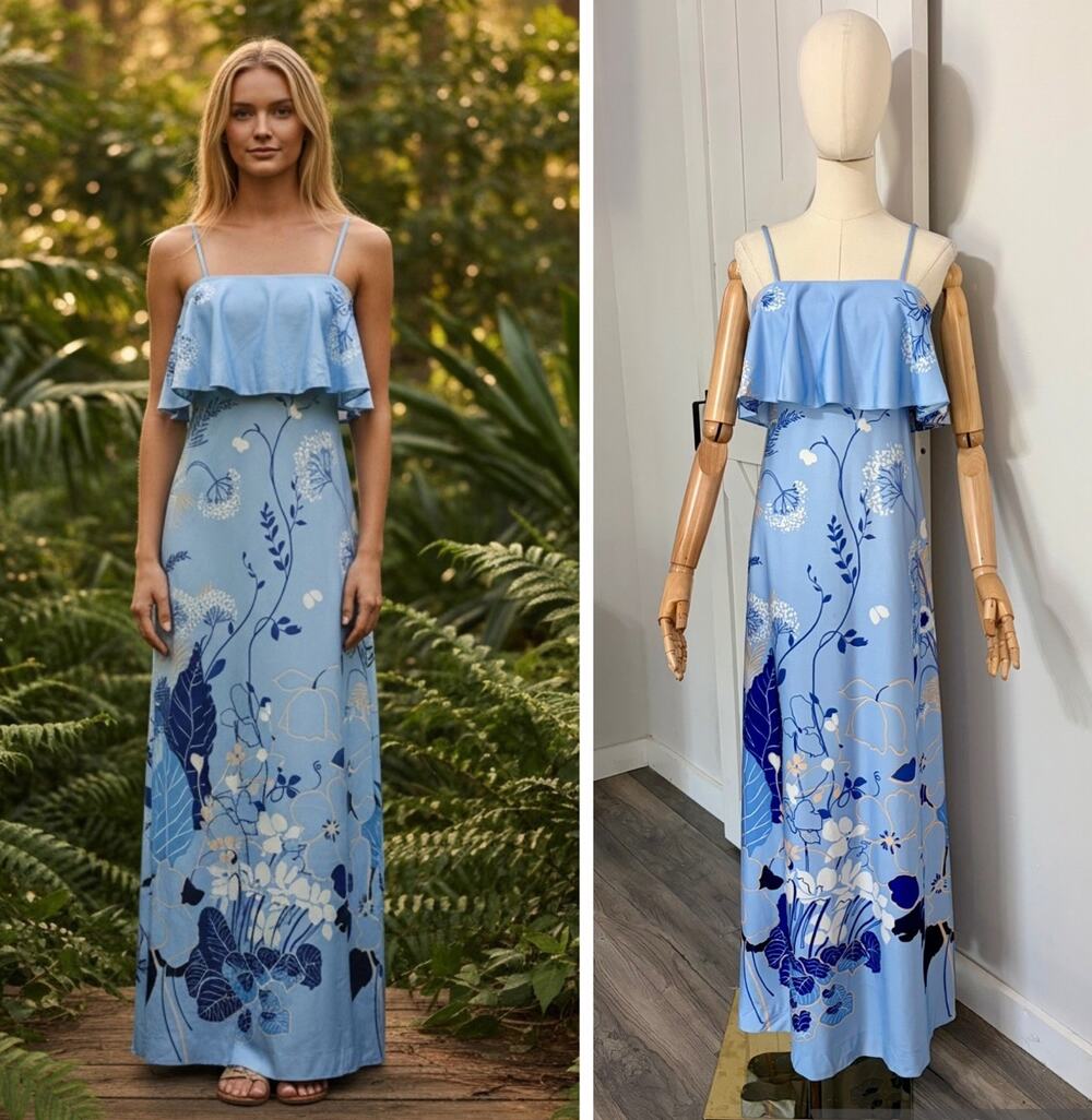 Vintage 70s Tori Richard Size 8 Honolulu Hawaiian Floral Maxi Dress USA Made